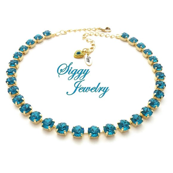 Genuine Swarovski Crystal 3 Piece Jewelry Set in 8mm Indicolite Teal Blue - Picture 5 of 10